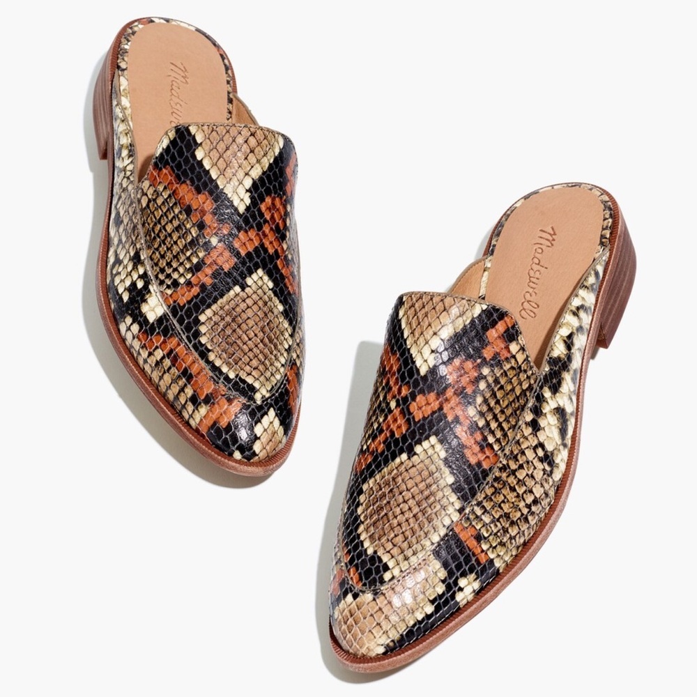 Madewell The Frances Loafer Mule in Snake Embossed Leather